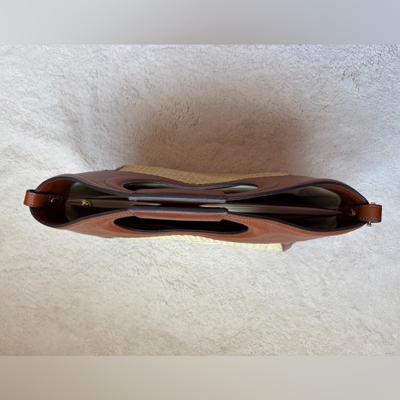 NWOT Brahmin Brown and Tan Woven Tullia Satchel Handbag - Picture 5 of 15